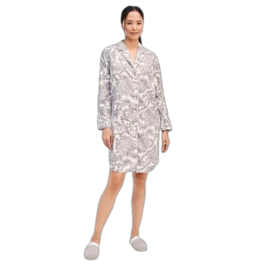 Haven Well Within Organic Cotton Poplin Grey Paisley Sleep Shirt Breathable New